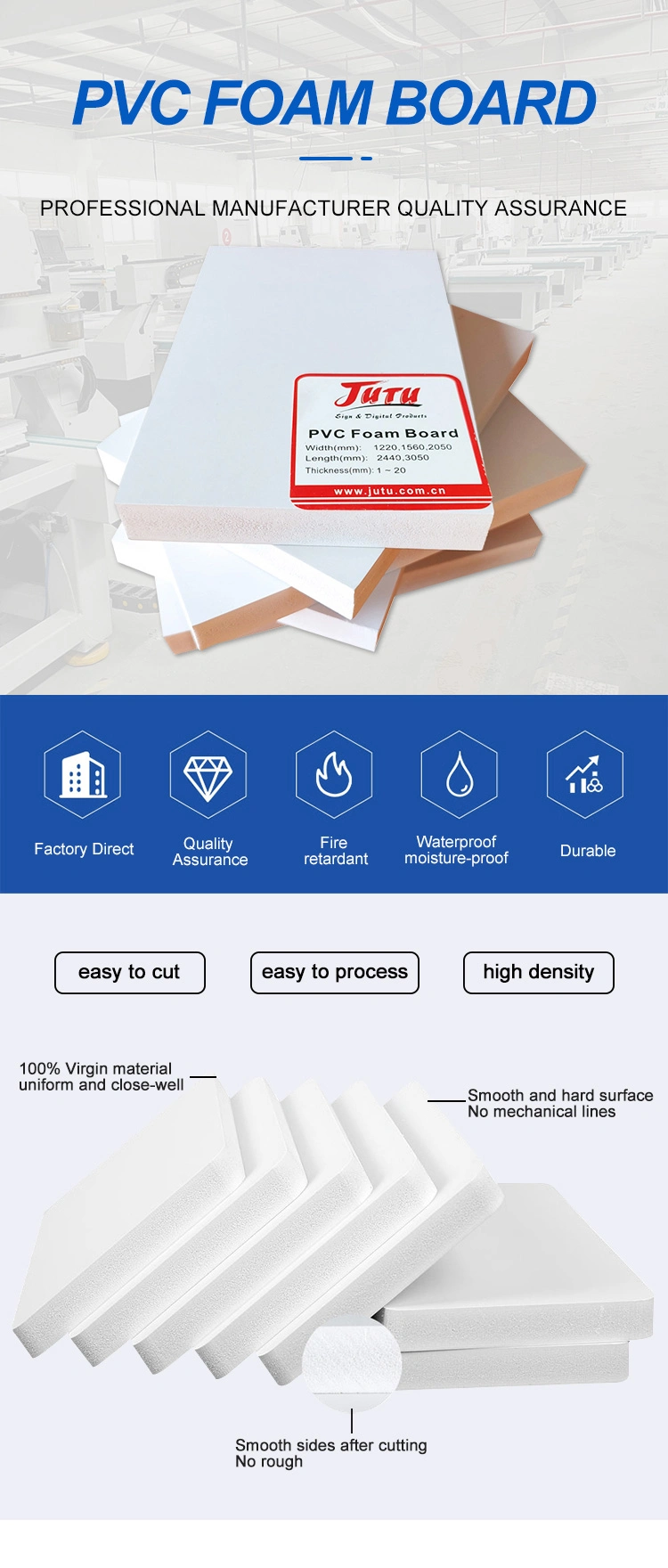 Jutu White High Density Trimboard PVC Foam Board Furniture Expanded Foam Sheet