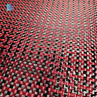 China Fábrica Fibra de Carbono Sarja Plana Reflexão Vermelha Fibra de Carbono Kevlar Aramida Híbrida 40
